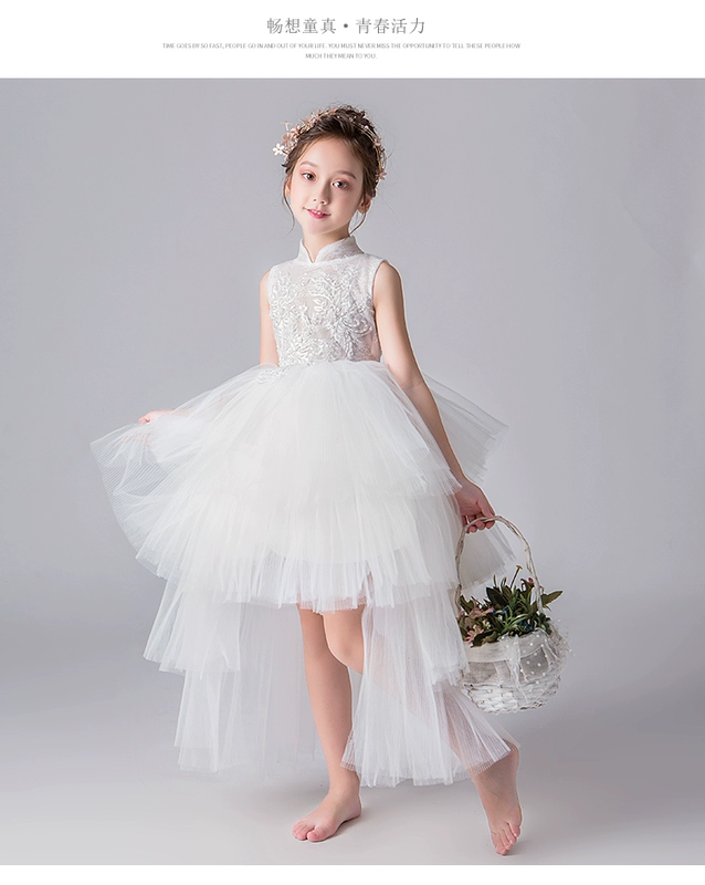 Cô gái ăn mặc công chúa váy trắng trẻ em catwalk fluffy váy mới chủ nhà trang phục piano trang phục buổi tối - Váy trẻ em