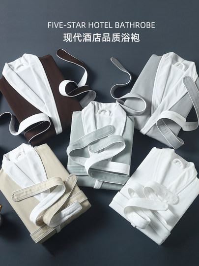 Five-star hotel bathrobe for men and women for all seasons, pure cotton water-absorbent and quick-drying adult bathrobe 2025 new nightgown