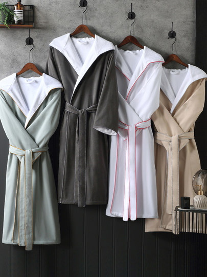 Five-star hotel bathrobe for men and women for all seasons, pure cotton water-absorbent and quick-drying adult bathrobe 2025 new nightgown