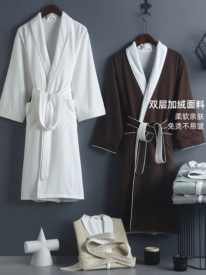 Five-star hotel bathrobe for men and women for all seasons, pure cotton water-absorbent and quick-drying adult bathrobe 2025 new nightgown