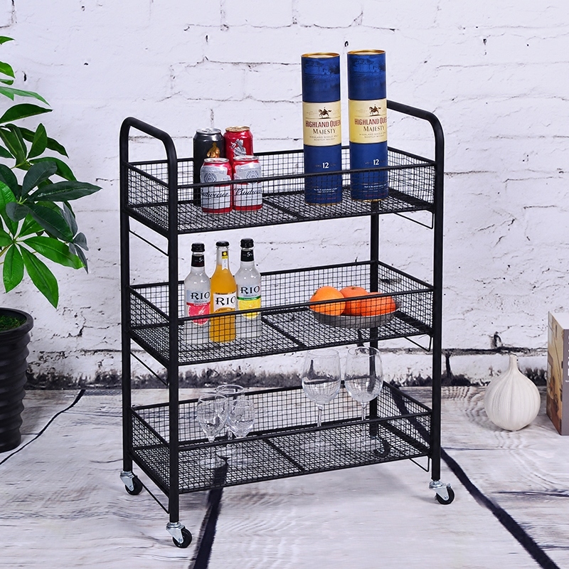 Three-storey shelf creative food truck fashion liquor trolley with wheel movable kitchen rack wine rack sideboard shelf