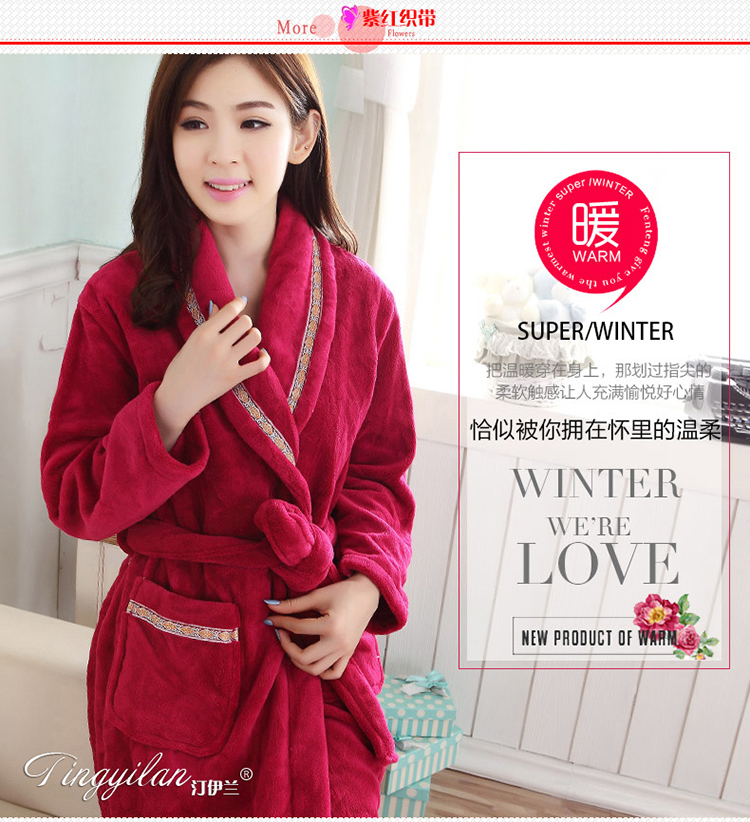 Áo ngủ nam và nữ dày flannel mùa thu và áo choàng mùa đông vài chiếc áo choàng dài bằng lông cừu san hô cotton dài áo choàng tắm đồ ngủ cao cấp