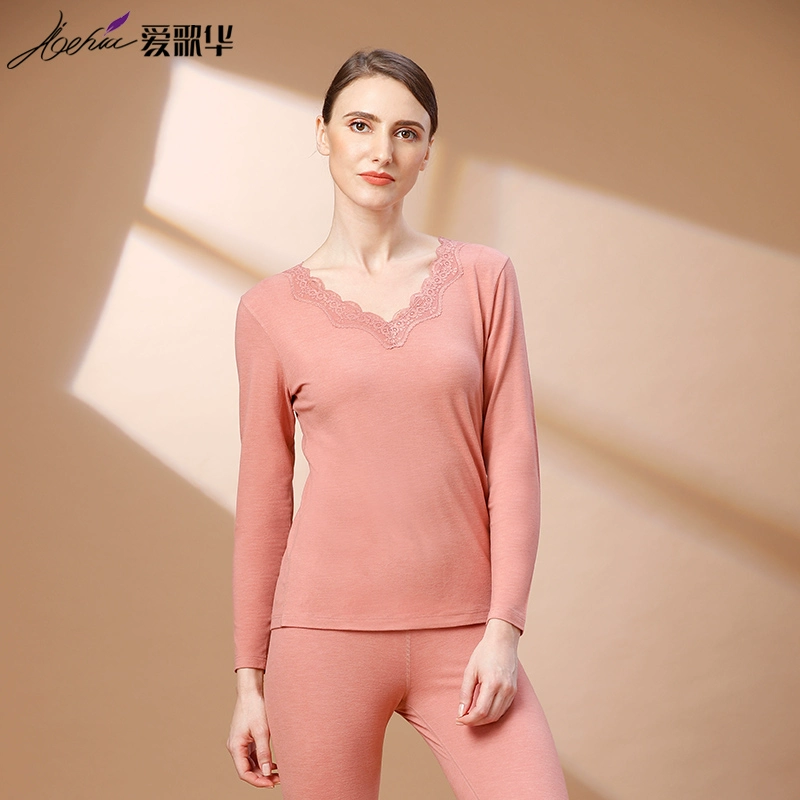 Aigehua mùa thu và mùa đông quần áo mùa thu của phụ nữ dài quần dài cát nhám ren v-cổ dày đồ lót nhiệt bộ 9607002 - Phù hợp với nóng lên