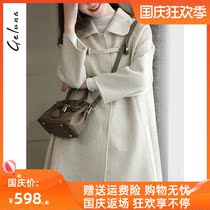 2021 autumn and winter new double-sided horn button coat womens long woolen woolen coat zero cashmere coat women