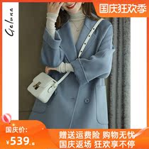 Hepburn wind double-sided woolen small man coat zero cashmere coat women long Korean version 2021 autumn and winter New