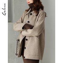 2020 new Korean version herringbone pattern double-sided wool coat womens long small wool coat zero cashmere