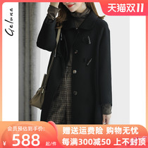 2022 new autumn and winter double-sided wool coat black Korean croissant zero cashmere coat