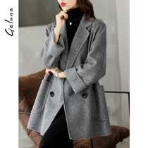 2020 autumn and winter cocoon type long wool double-sided velvet coat womens new wool coat womens small coat Korean version