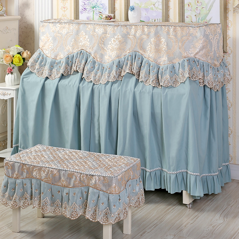 Piano dust cover piano cover full cover lace high-end piano cover cloth piano bench cover middle open piano cover all-inclusive fabric