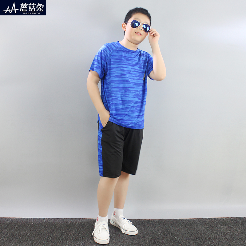 Fat boy suit boy 10 handsome 15 years old 13 boy summer clothes plus fat children's quick-drying clothes summer sports short-sleeved