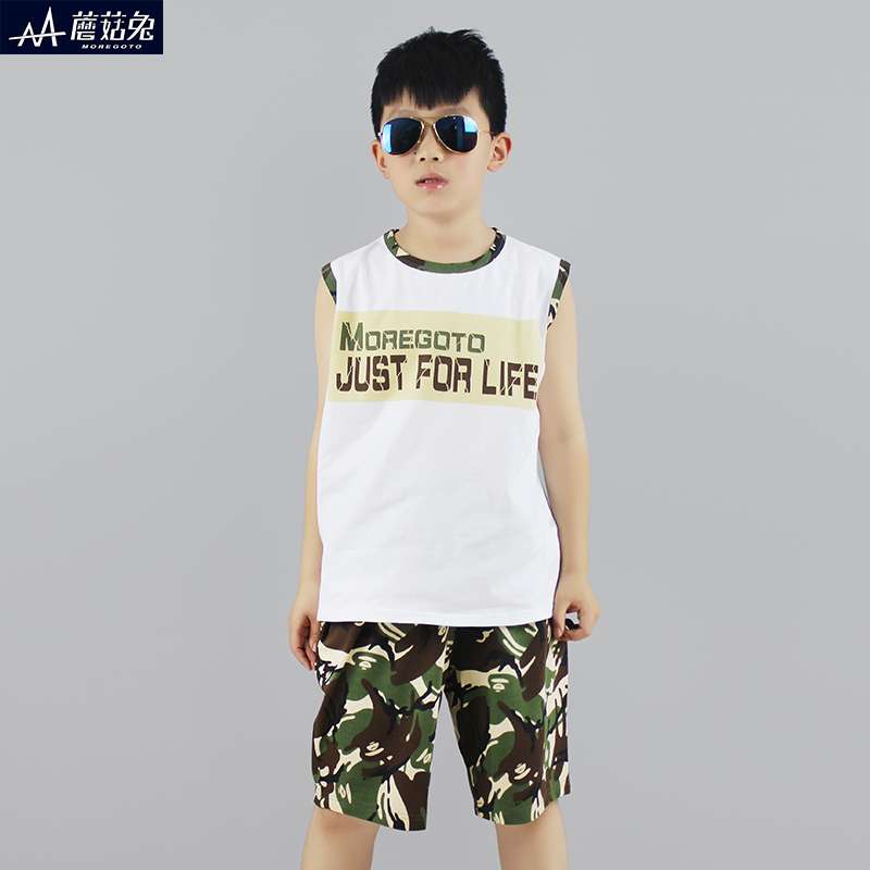 Chàng trai mùa hè vest trẻ em lớn quần short chất béo cậu bé không tay quần áo T-shirt mùa hè trẻ em phù hợp với mùa hè của.