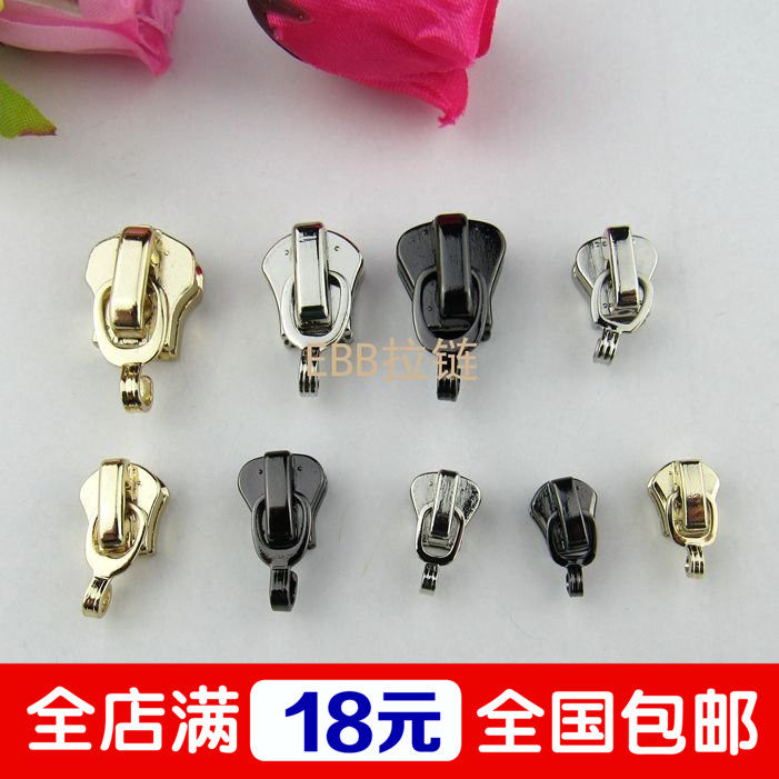 Number 5 metal zipped hook head automatic with lock hook head zipper special pull head hanging plated bright silver bright gun-Taobao
