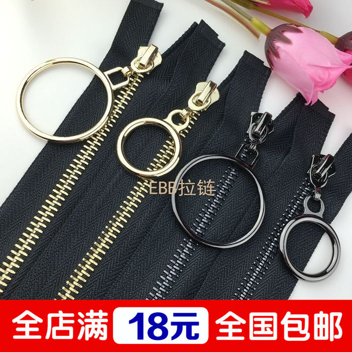 New high-end No. 5 metal zipper jacket down copper tooth zipper single open jacket cotton clothes circle explosion style slider