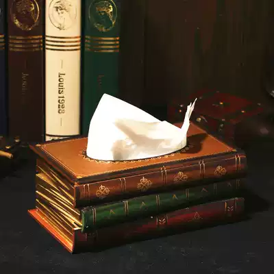 Classical creative book-shaped wooden tissue box decoration American retro decoration European removable tissue box storage box