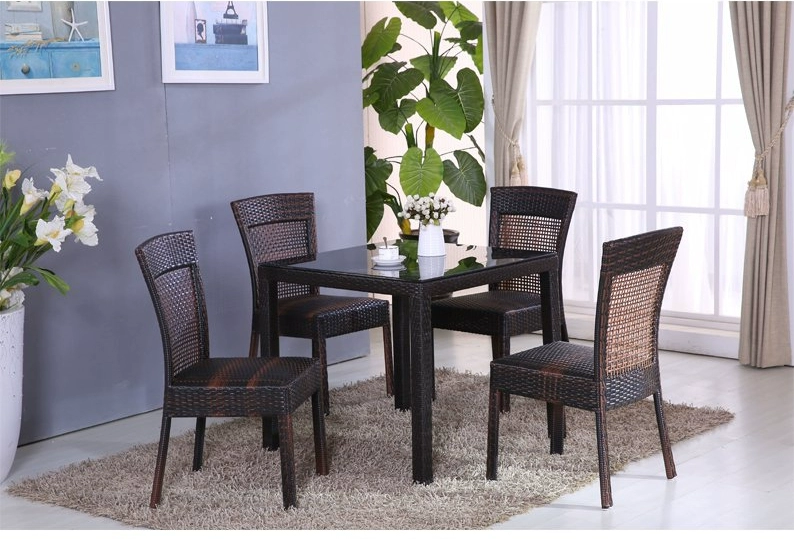 Wicker ghế ba mảnh bàn ăn và ghế phòng khách năm mảnh giải trí dệt ghế nhà hàng mây kết hợp đồ nội thất ghế mây - Bộ đồ nội thất