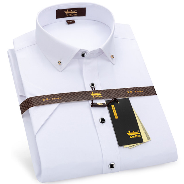 Golden Shield men's long-sleeved white shirt business formal casual short-sleeved shirt middle-aged black iron-free inch shirt half-sleeved trendy