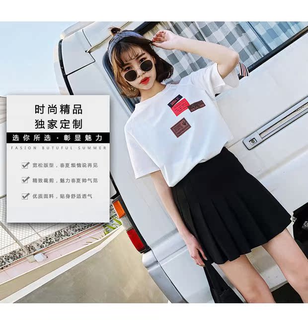 Đầm dự tiệc hè 2018 mới in siêu ngắn tay áo thun ngắn tay mùa hè phiên bản Hàn Quốc của sinh viên thủy triều áo khoác cặp nam nữ
