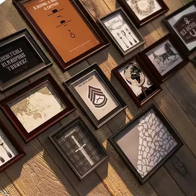 Solid wood photo wall Photo frame wall creative combination photo frame living room wall photo frame European modern minimalist photo wall