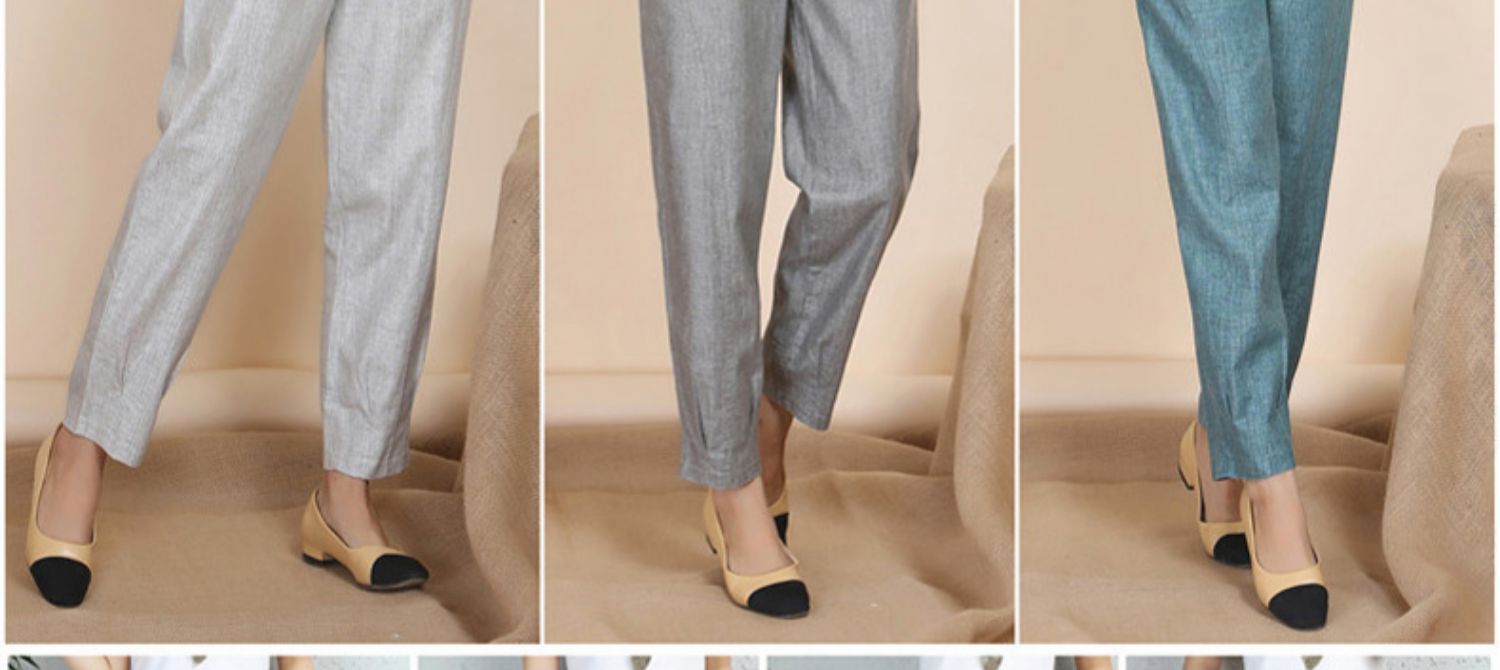 Mùa xuân và mùa hè quần cotton và vải lanh 4050 phụ nữ trung niên vải lanh đàn hồi eo cao quần thường phần mỏng - Quần áo của mẹ đầm u50