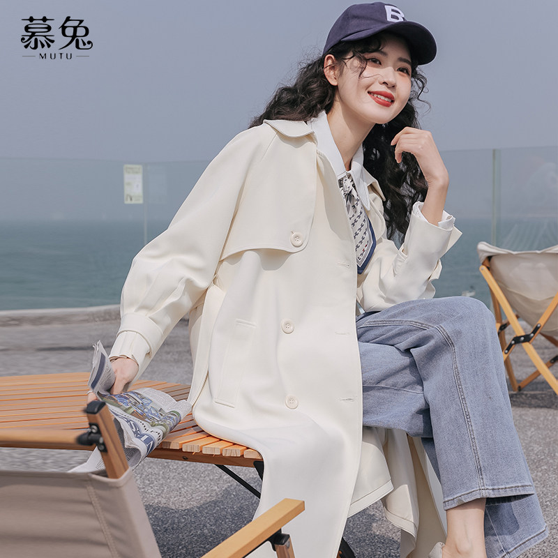 Mutu Advanced Sensation Medium Long Version Windcoat Jacket Woman 2022 Spring new small sub-retro double-row buttoned with large coat