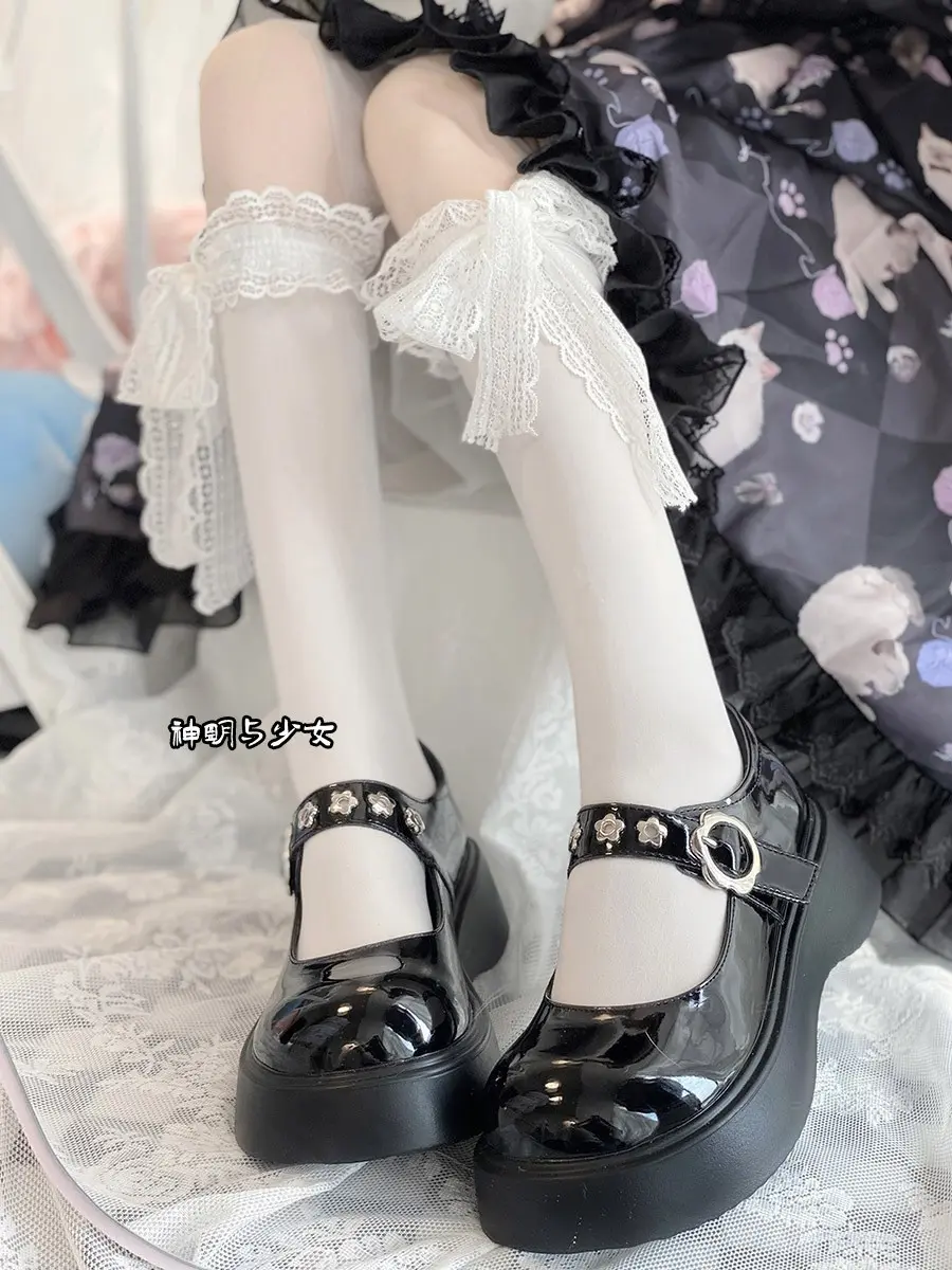jk制服加工定制 日系洛丽塔蝴蝶结花边短袜中筒袜子女白色甜美蕾丝小腿袜