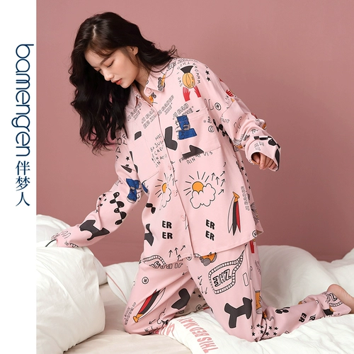 Осенняя демисезонная пижама, мультяшный комплект, милый хлопковый лонгслив для отдыха, оверсайз