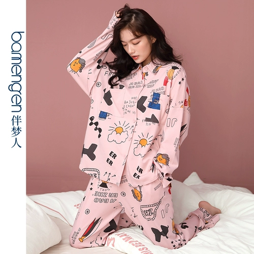 Осенняя демисезонная пижама, мультяшный комплект, милый хлопковый лонгслив для отдыха, оверсайз
