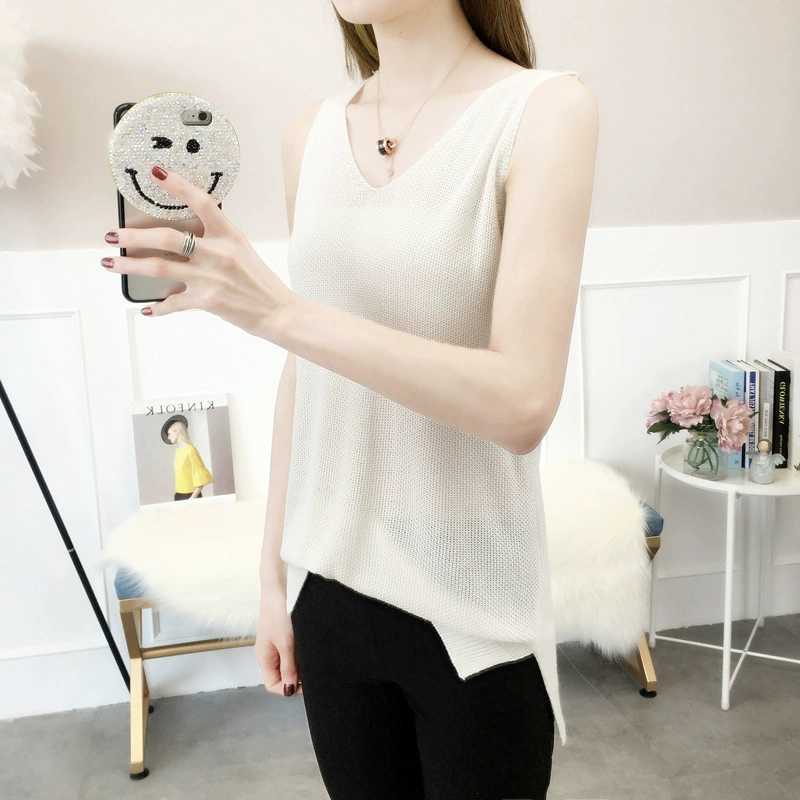 Cotton và vải lanh đan vest nữ mùa hè mới quai đeo quai áo lỏng lẻo bên ngoài mặc áo lụa trắng tay không tay