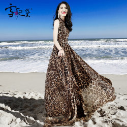 Chiffon Leopard Print Dress ແມ່ຍິງ 2024 Summer Slim Swing Long Skirt Bohemian Seaside Vacation Beach Skirt