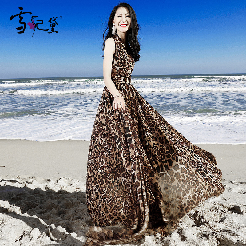 Chiffon Leopard Print Dress for Women 2026 New Summer Slimming Long Skirt Bohemian Seaside Vacation Beach Dress