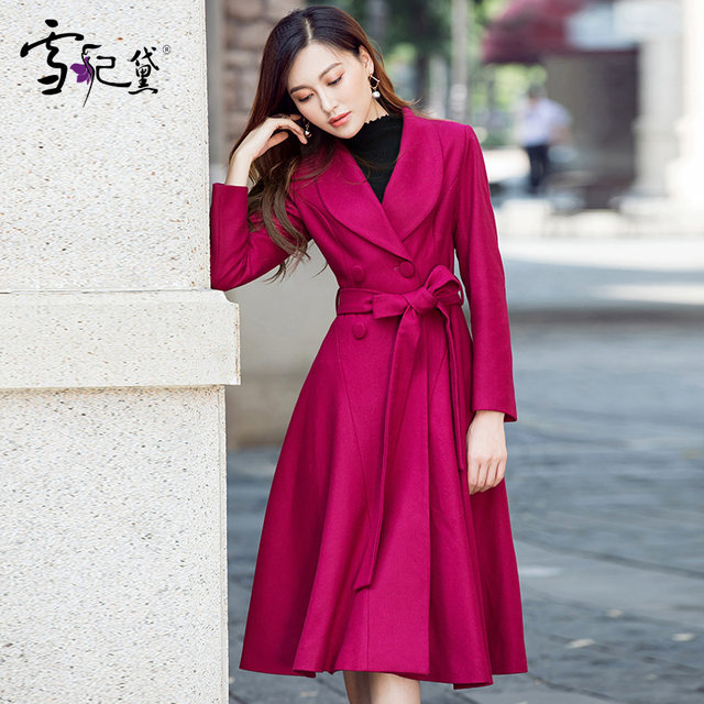 Xuefeidai 2023 Winter Woolen Coat Women's Mid-Length Korean Style Waist Slimming Fashion Double-breasted Woolen Coat