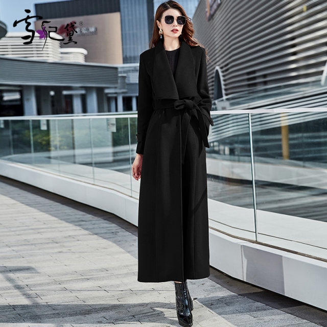 Long woolen coat for women over the knee 2023 new autumn and winter thickened slim fit red woolen coat