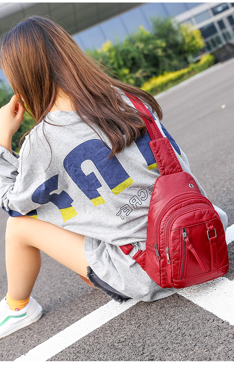 Túi xách nữ 2018 mới giặt túi da nữ túi ngực thời trang da mềm vai Messenger Túi xách nữ giải trí ba lô túi xách elly