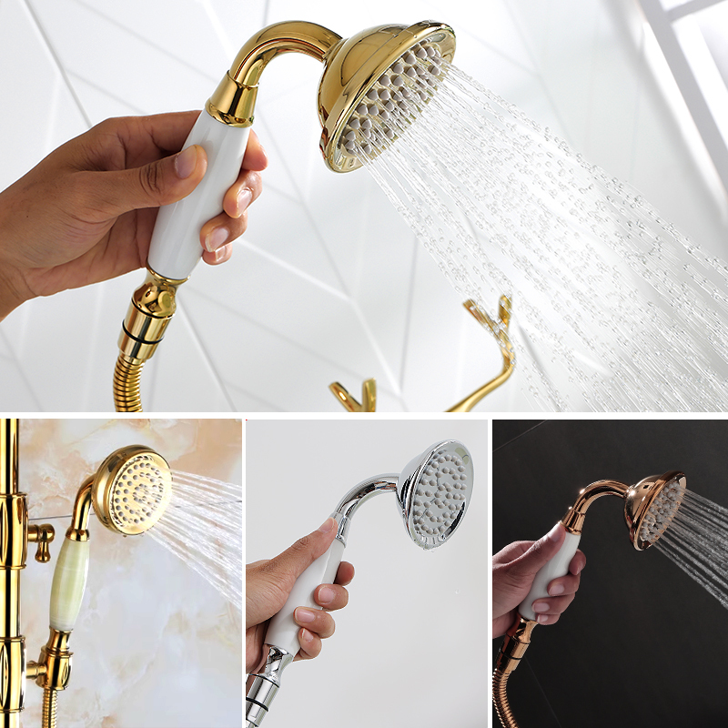 Retro Jade Gold Hand Shower Head Single Head Brass Main Body Ceramic Shower Head Water Heater Nozzle