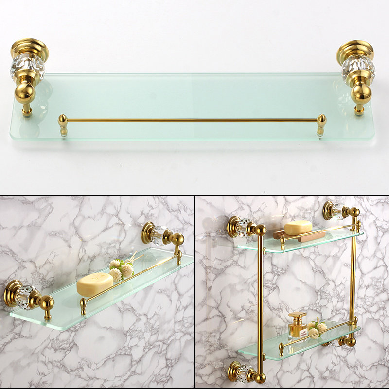 Bathroom hardware European-style crystal brass golden shelve bathroom hardware pendant single-layer cosmetic shelf