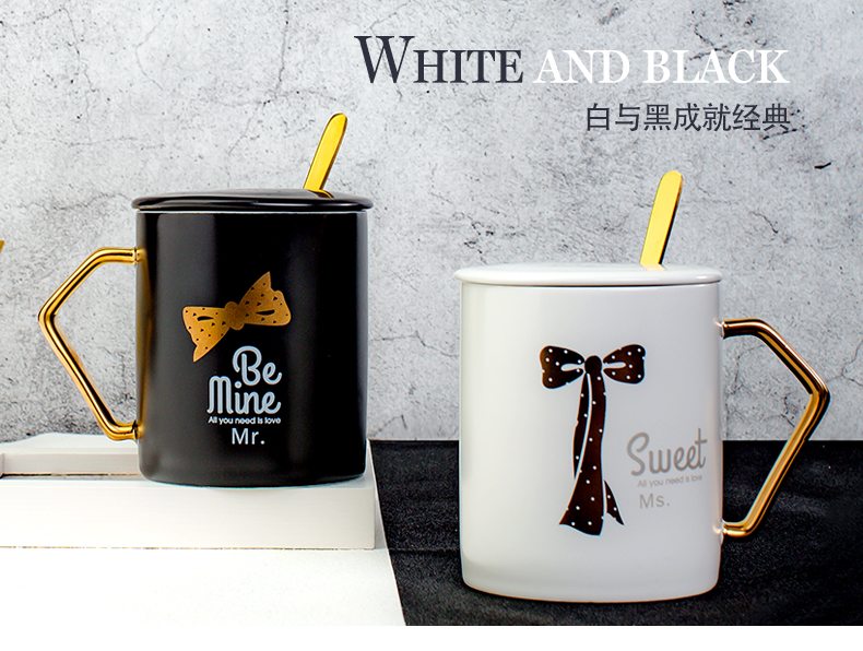 Ceramic cup with cover with a spoon, simple mugs new office ultimately responds a cup of milk a cup of coffee cup northern wind