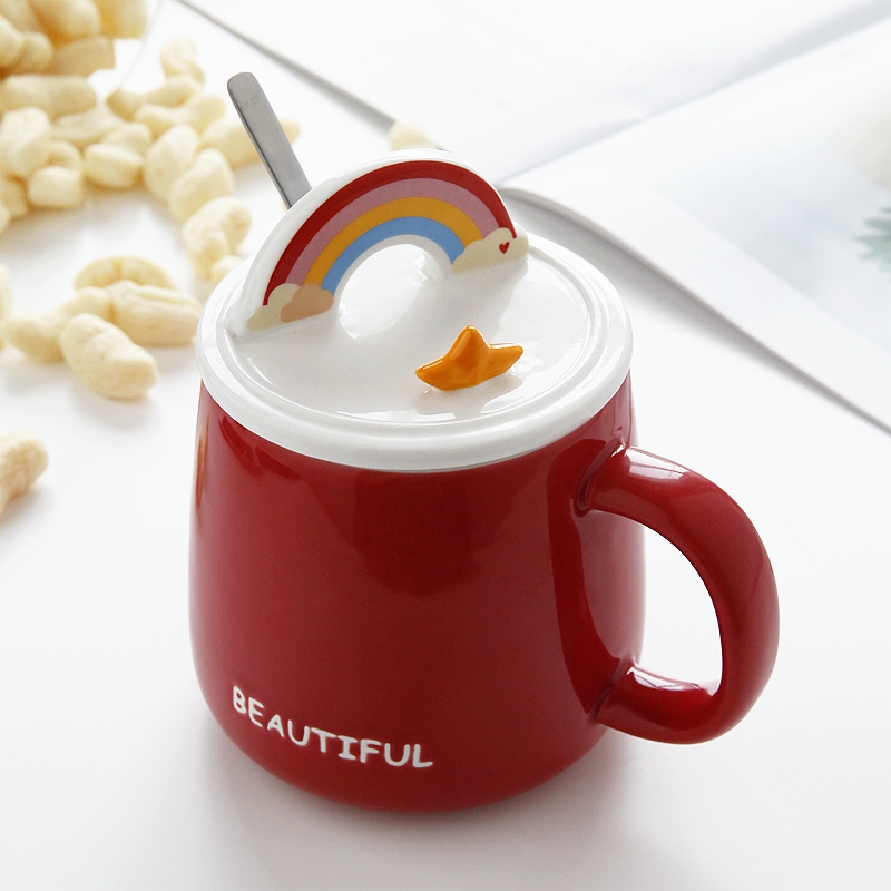 Express cartoon creative move trend ceramic cup keller spoon of boring breakfast milk coffee cup with cover