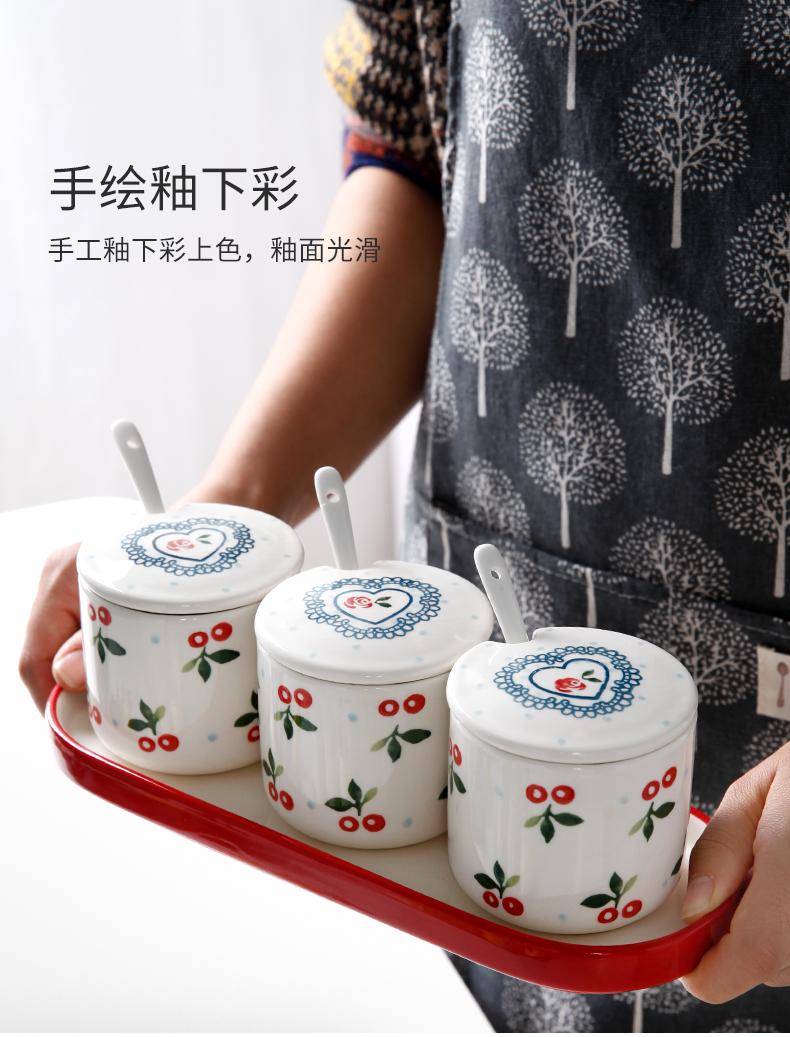 Condiment ceramic flavor pot salt sugar household kitchen Condiment boxed set combined with chilli oil, monosodium salt shaker