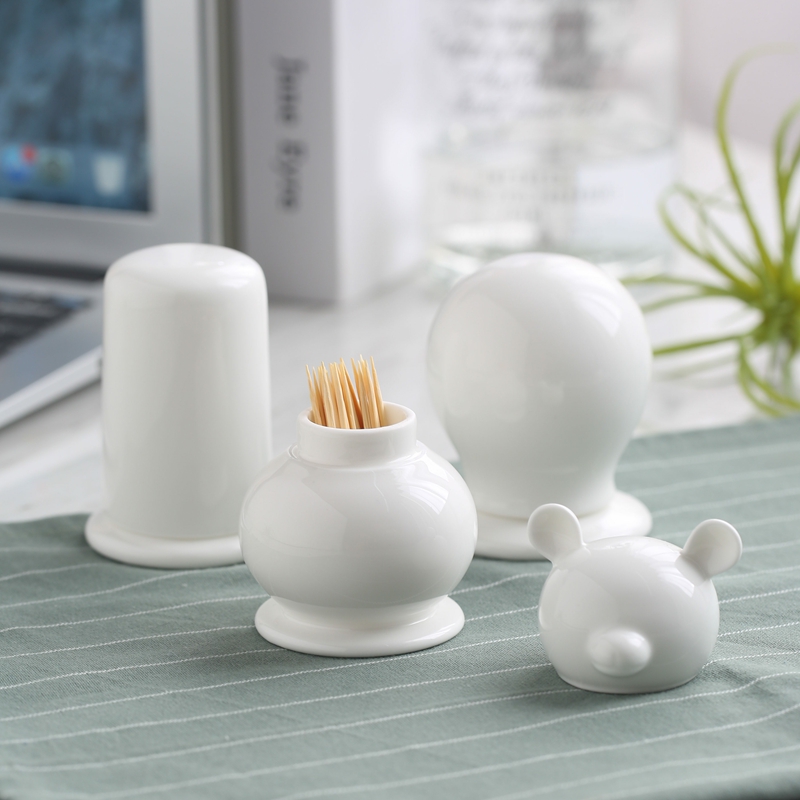 Home Toothpick Cylinder Creative Pure White Ceramic Toothpick Bucket Dining Hall Toothpicks toothpick Toothpick Box Chinese brief toothpick box