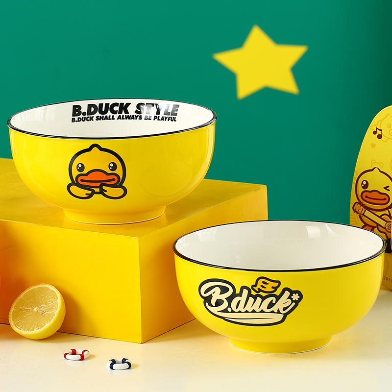 bduck little yellow duck ceramic bowls plate home creative cartoon cute trend free matching rice bowl instant noodle bowl