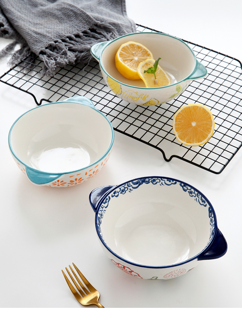 Nordic household ceramic bowl of salad rainbow such as bowl with the handle roasted bowl individual ins dishes tableware creative move and lovely
