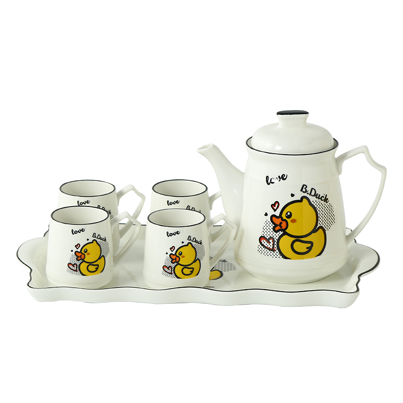 BDUCK yellow duck ceramic water set suit creative fashion home sitting room tea pot 1 6 cups with tray
