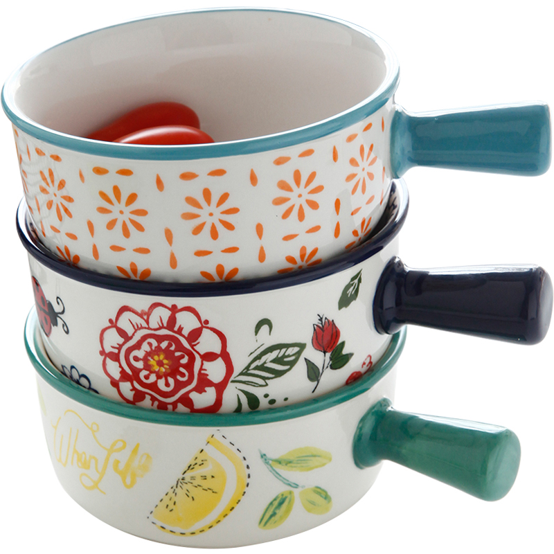 Nordic household ceramic bowl of salad rainbow such as bowl with the handle roasted bowl individual ins dishes tableware creative move and lovely