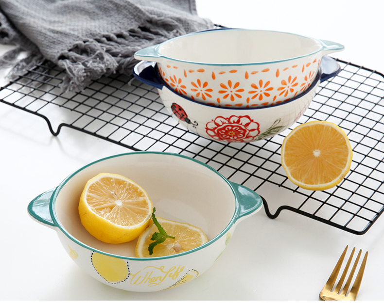 Nordic household ceramic bowl of salad rainbow such as bowl with the handle roasted bowl individual ins dishes tableware creative move and lovely