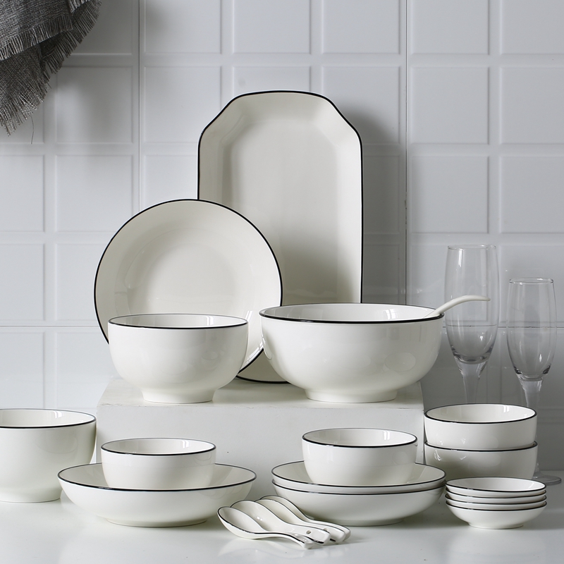 Creative black line under the glaze color dish dish dish household ceramics tableware suit dishes suit dishes dumplings plate combination