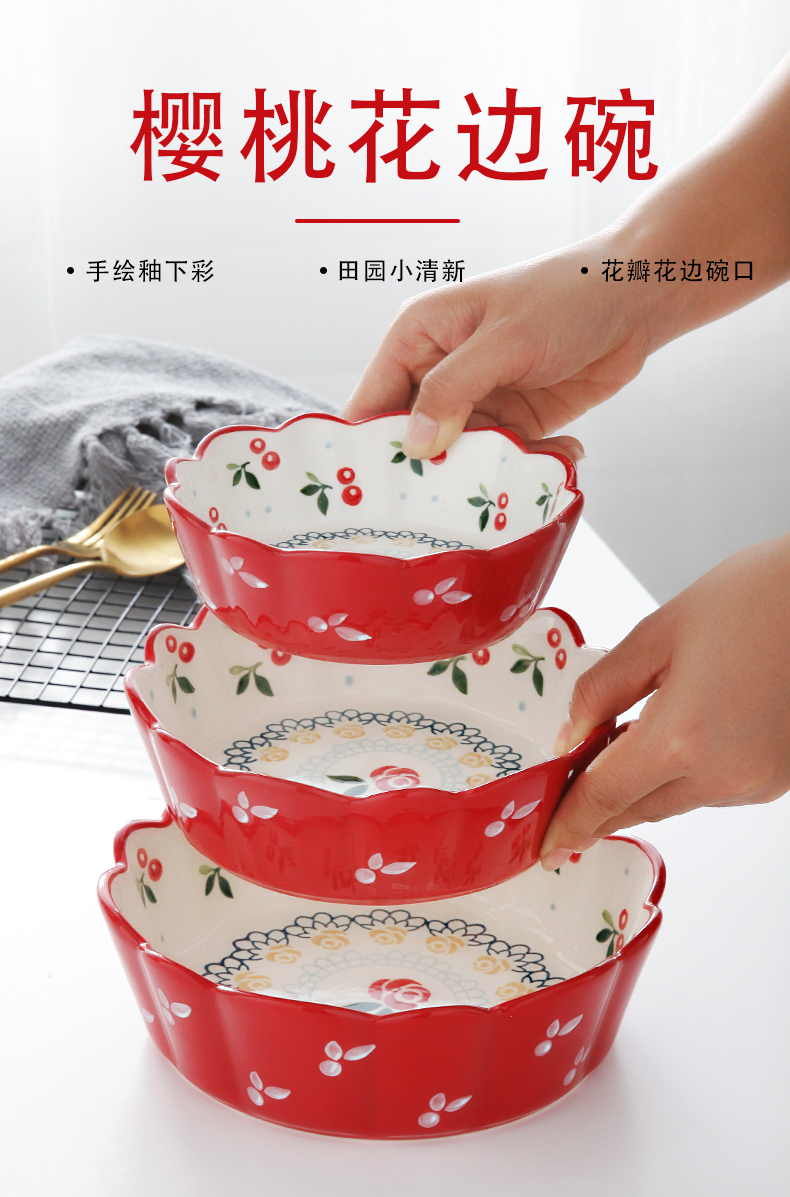 Breakfast to use ceramic cherry bowl of Japanese creative lovely fruit salad bowl of cereal.net red tableware household fruit bowl