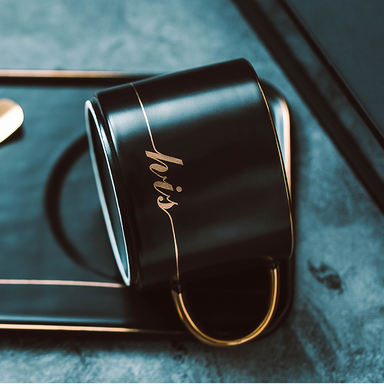 Ceramic coffee cup with small European - style key-2 luxury single spoon plate elegant contracted glass mugs Nordic ins