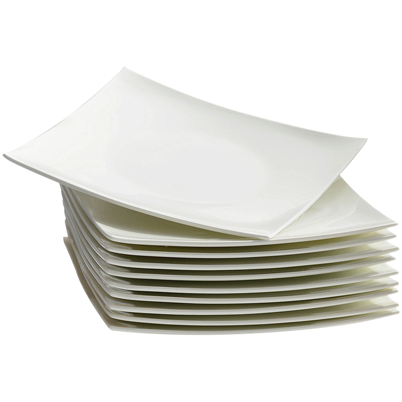 Pure white ceramic plate ipads porcelain tableware square restaurant beef steak knife and fork dish creative steak dinner plate suit
