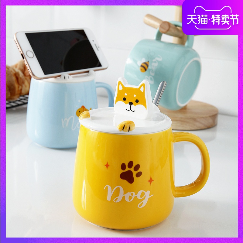 Creative move with cover glass ceramic keller spoon tide lovers ultimately responds a cup of coffee cup men 's and women' s cup