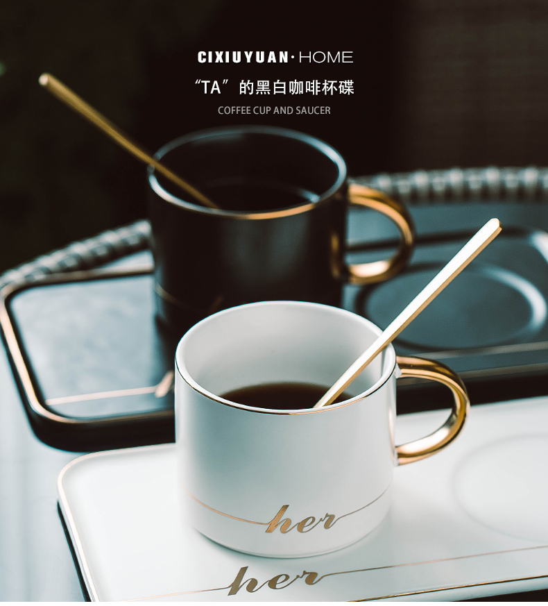Ceramic coffee cup with small European - style key-2 luxury single spoon plate elegant contracted glass mugs Nordic ins